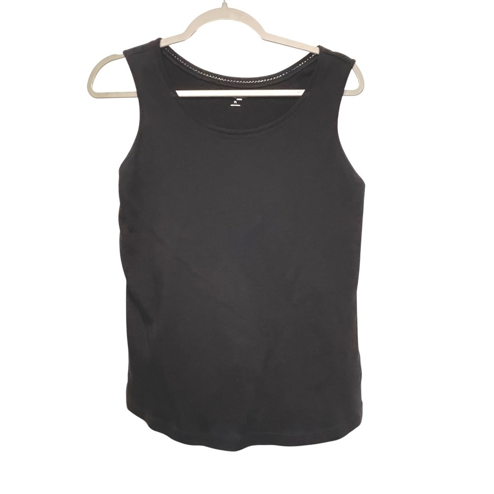 Kim Rogers Petite Black Cotton Tank Top Sleeveless Scoop Neck Size PL